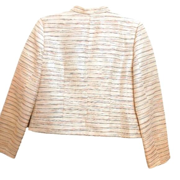 J.Crew Suiting Classy Short Jacket Sz 4 BEIGE Metallic Tweed Zip Pockets Luxury - Picture 7 of 16